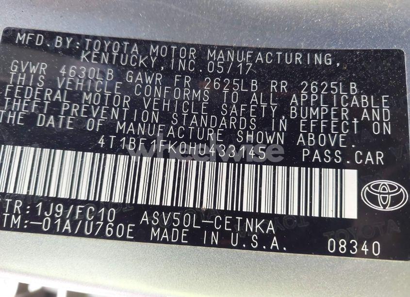 Photo 9 of 2017 Toyota Camry LE (VIN 4T1BF1FK0HU433145)