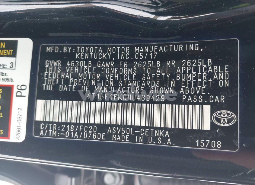 Photo 9 of 2017 Toyota Camry LE (VIN 4T1BF1FK0HU439429)