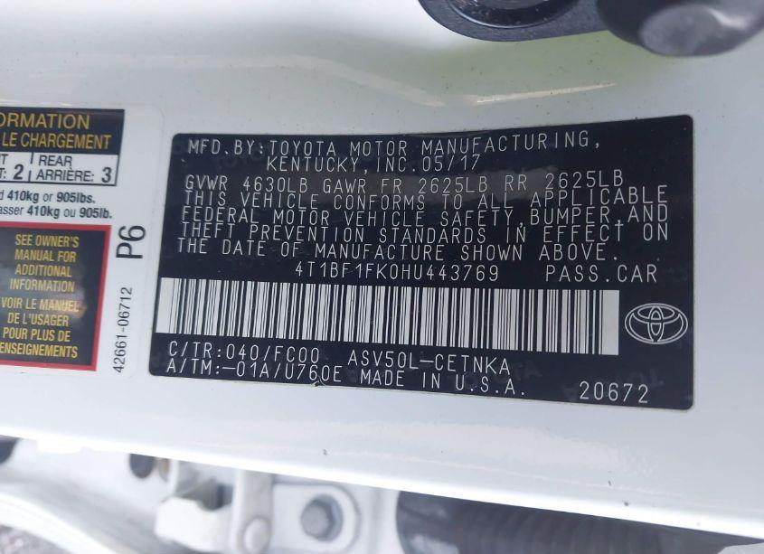 Photo 9 of 2017 Toyota Camry LE (VIN 4T1BF1FK0HU443769)