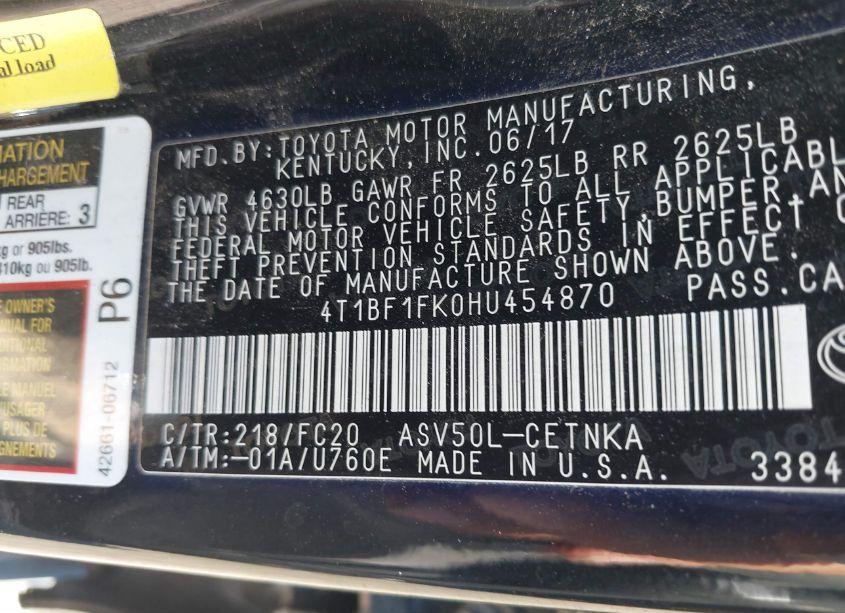 Photo 9 of 2017 Toyota Camry LE (VIN 4T1BF1FK0HU454870)