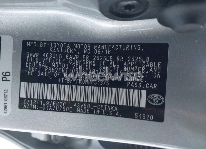 Photo 9 of 2017 Toyota Camry LE (VIN 4T1BF1FK0HU651375)