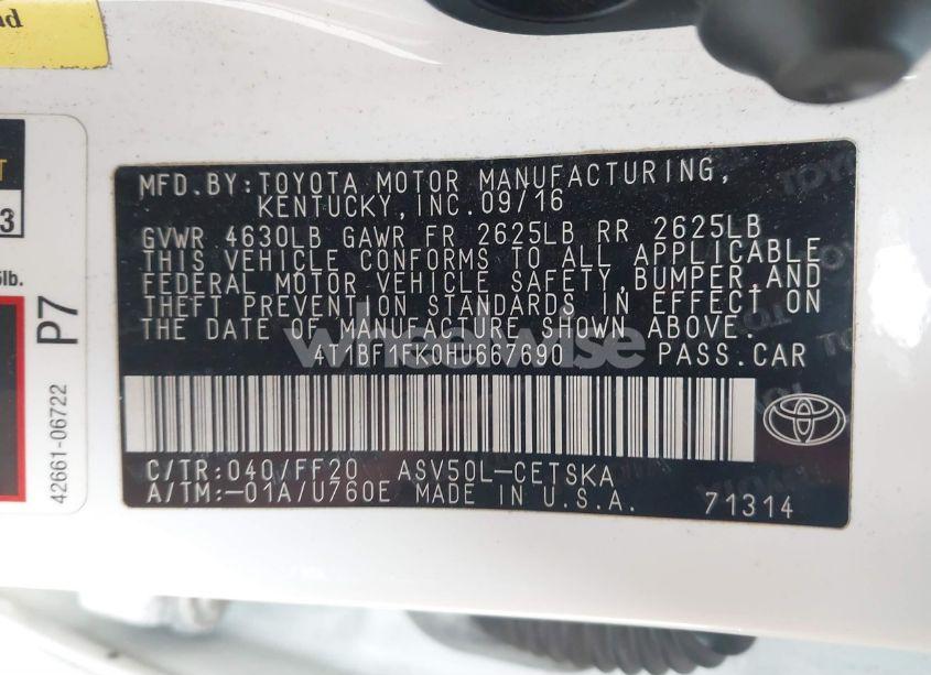 Photo 9 of 2017 Toyota Camry SE (VIN 4T1BF1FK0HU667690)