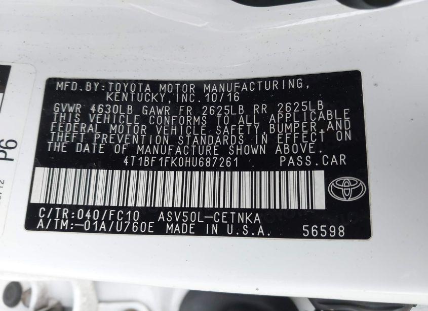 Photo 9 of 2017 Toyota Camry LE (VIN 4T1BF1FK0HU687261)