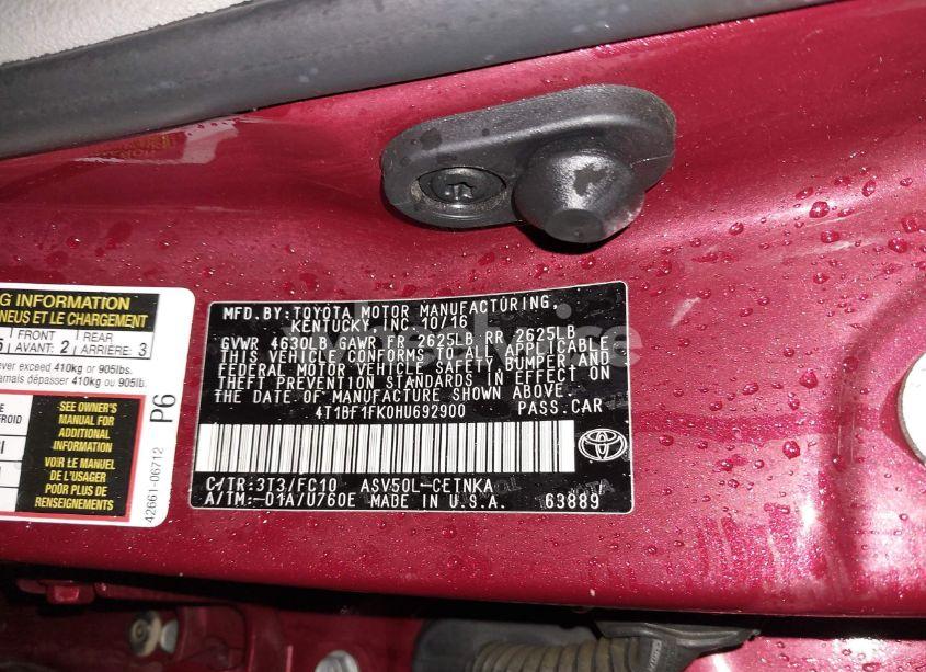 Photo 9 of 2017 Toyota Camry LE (VIN 4T1BF1FK0HU692900)