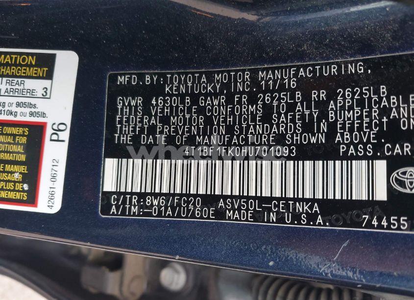 Photo 9 of 2017 Toyota Camry LE (VIN 4T1BF1FK0HU701093)