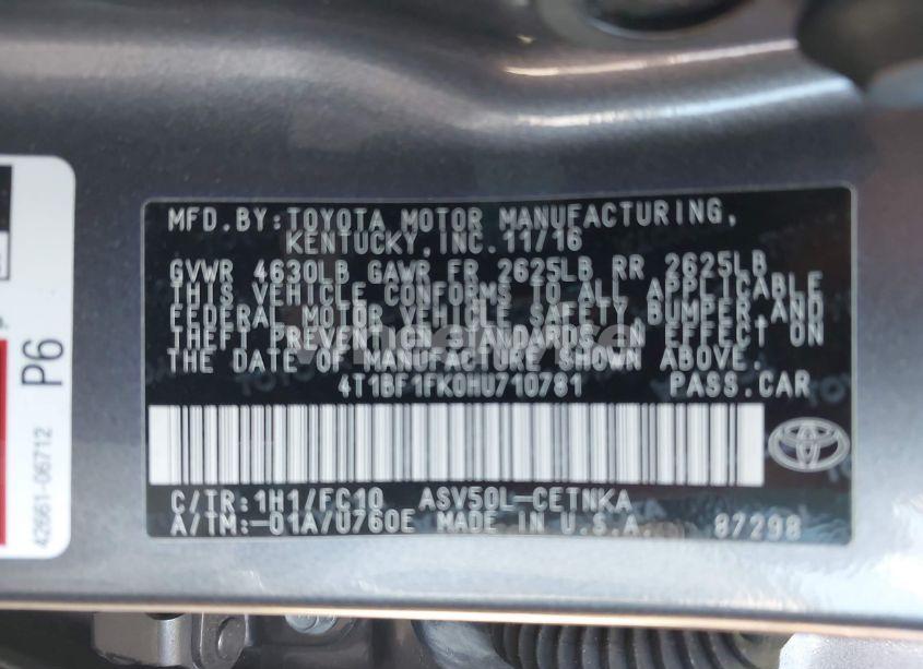 Photo 9 of 2017 Toyota Camry LE (VIN 4T1BF1FK0HU710781)