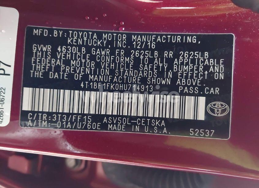 Photo 9 of 2017 Toyota Camry SE (VIN 4T1BF1FK0HU714913)