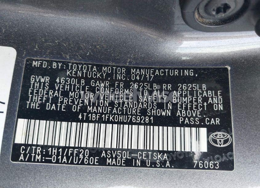 Photo 9 of 2017 Toyota Camry SE (VIN 4T1BF1FK0HU769281)