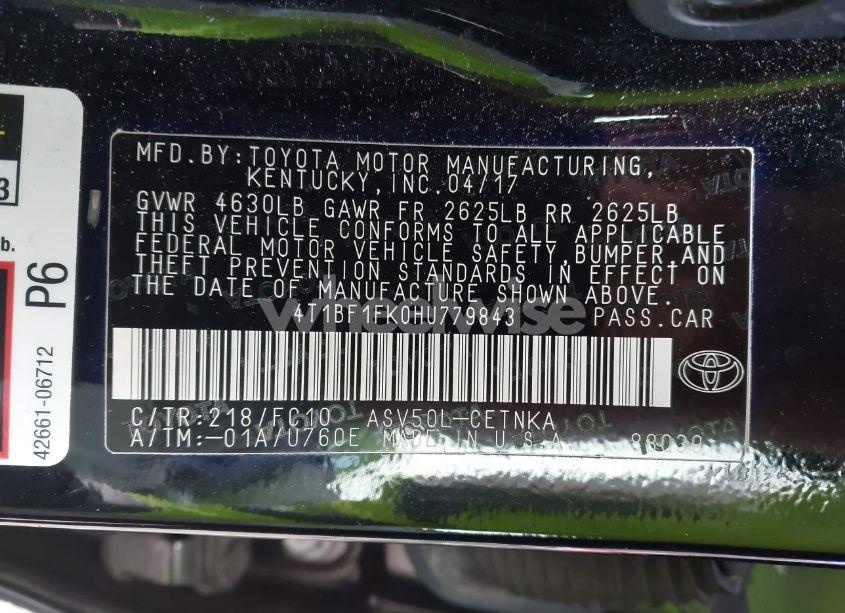 Photo 9 of 2017 Toyota Camry LE/XLE/SE/XSE (VIN 4T1BF1FK0HU779843)