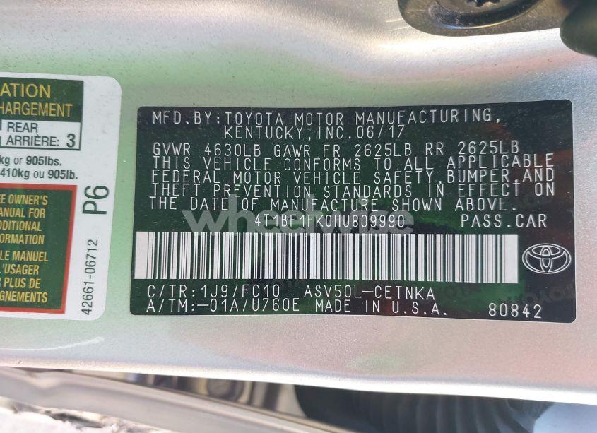 Photo 9 of 2017 Toyota Camry LE (VIN 4T1BF1FK0HU809990)