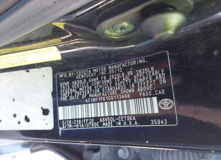 Photo 9 of 2012 Toyota Camry SE (VIN 4T1BF1FK1CU113468)