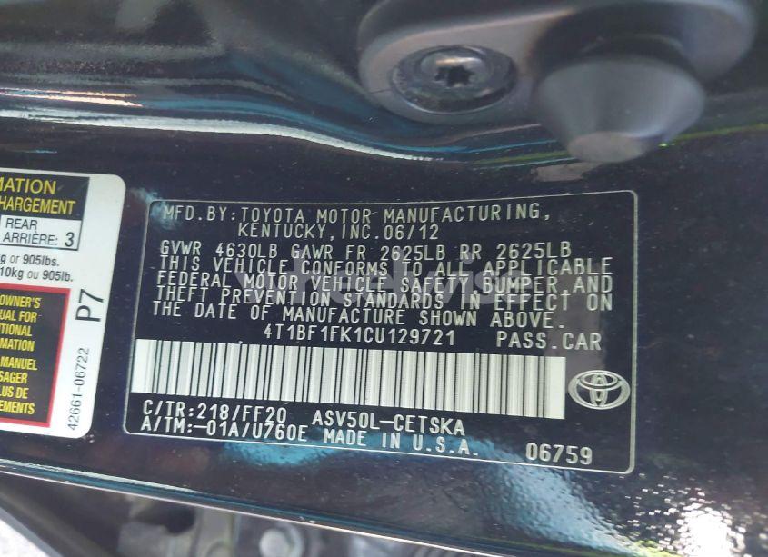 Photo 9 of 2012 Toyota Camry SE (VIN 4T1BF1FK1CU129721)