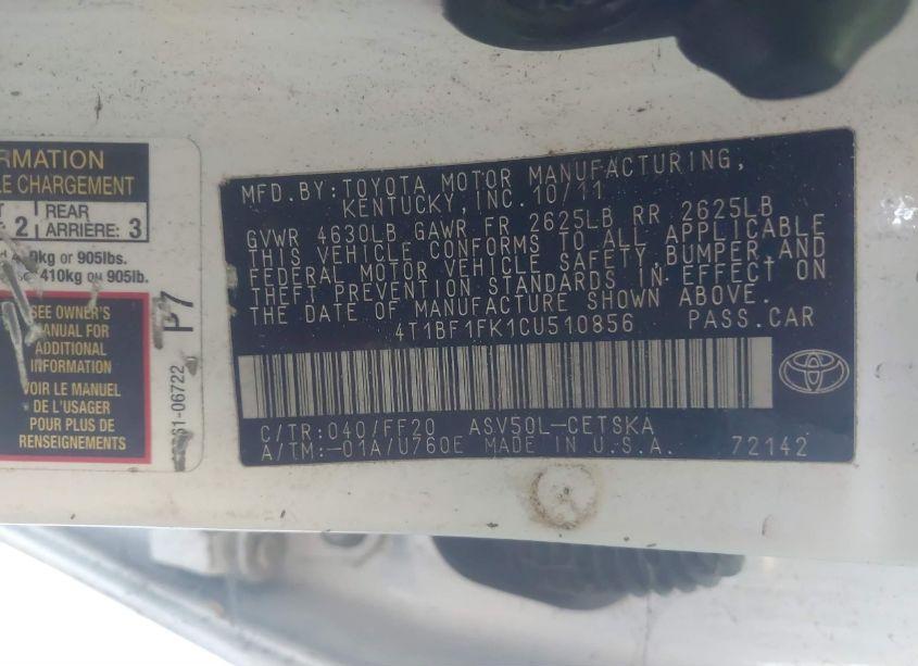 Photo 9 of 2012 Toyota Camry SE (VIN 4T1BF1FK1CU510856)