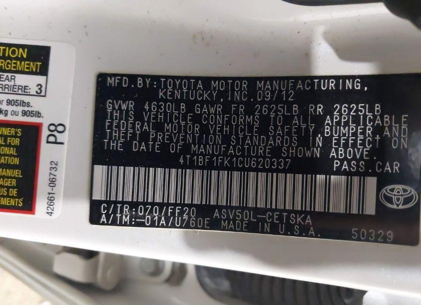 Photo 9 of 2012 Toyota Camry SE LIMITED EDITION (VIN 4T1BF1FK1CU620337)