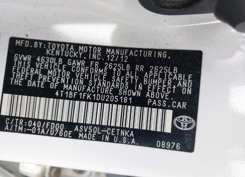 Photo 9 of 2013 Toyota Camry LE (VIN 4T1BF1FK1DU205181)