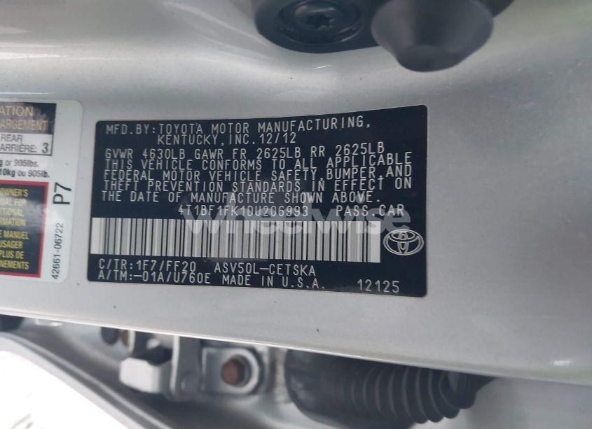 Photo 9 of 2013 Toyota Camry SE (VIN 4T1BF1FK1DU206993)