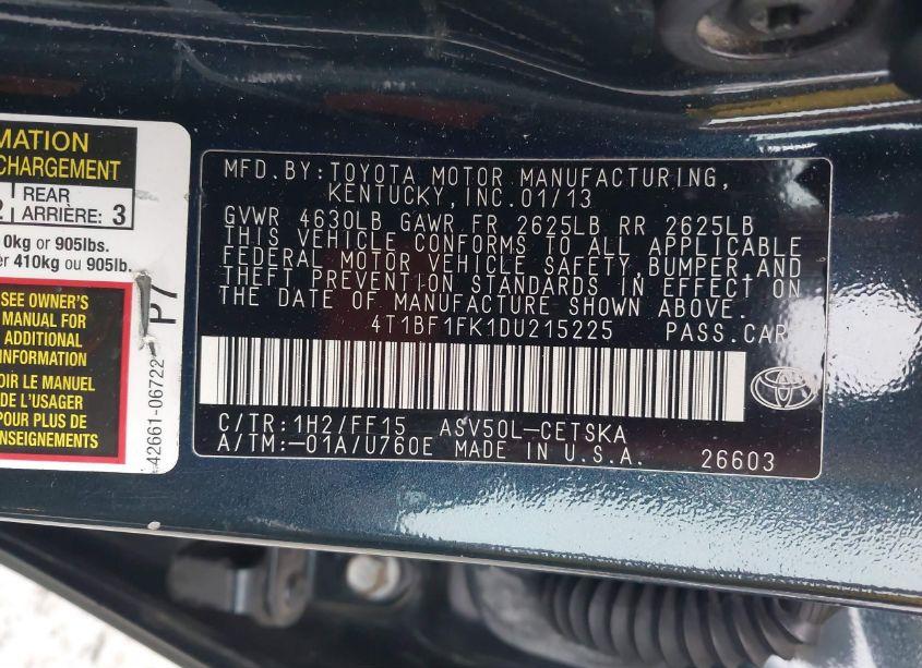 Photo 9 of 2013 Toyota Camry SE (VIN 4T1BF1FK1DU215225)