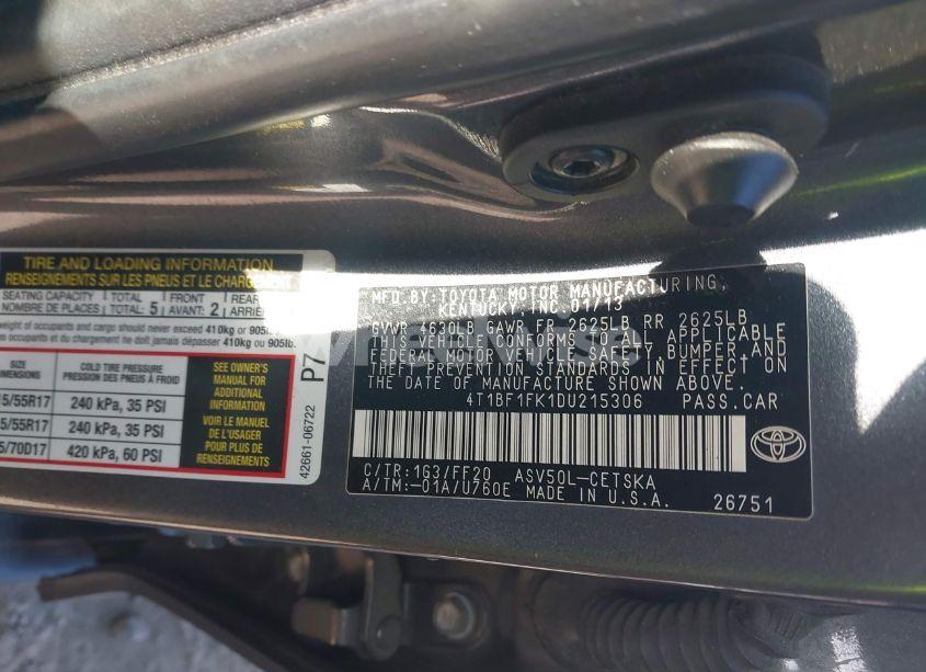 Photo 9 of 2013 Toyota Camry SE (VIN 4T1BF1FK1DU215306)