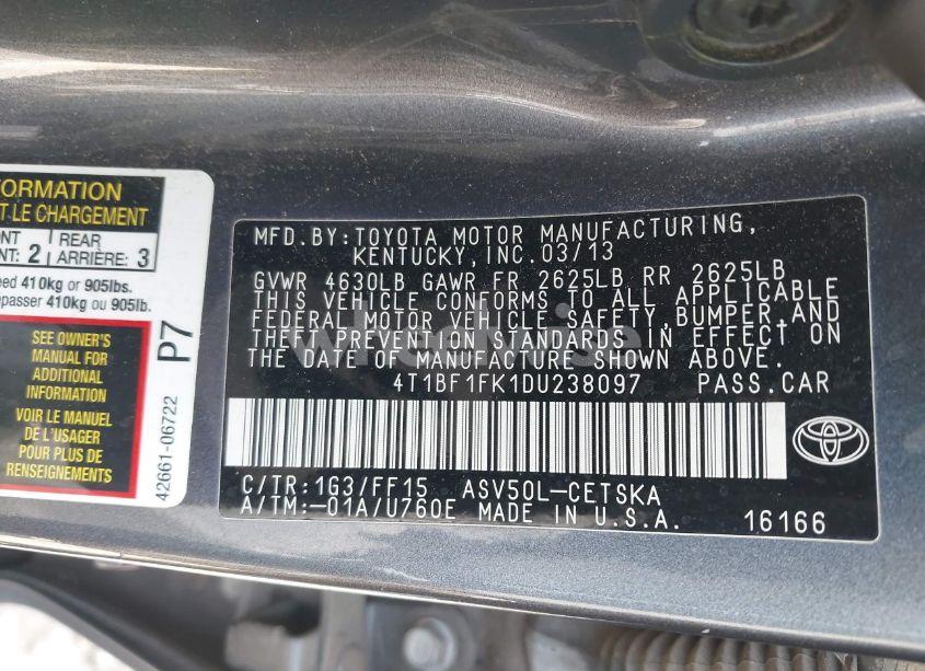 Photo 9 of 2013 Toyota Camry SE (VIN 4T1BF1FK1DU238097)