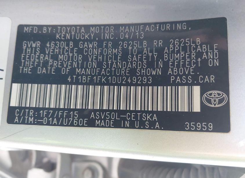 Photo 9 of 2013 Toyota Camry SE (VIN 4T1BF1FK1DU249293)