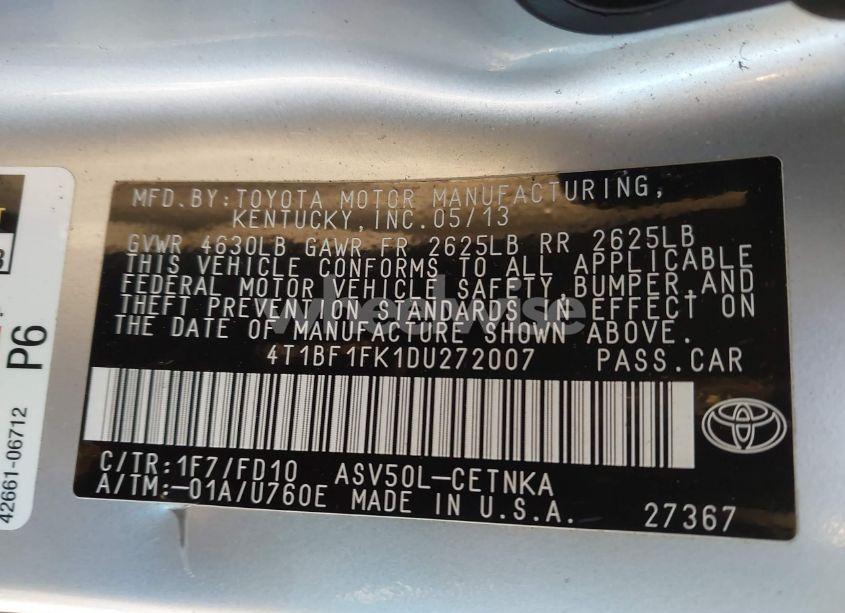 Photo 9 of 2013 Toyota Camry LE (VIN 4T1BF1FK1DU272007)