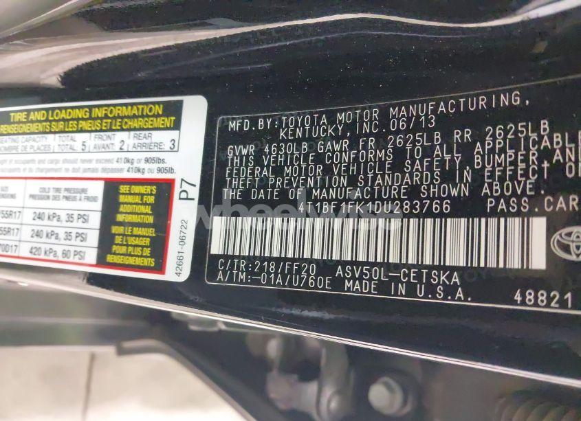 Photo 9 of 2013 Toyota Camry SE (VIN 4T1BF1FK1DU283766)