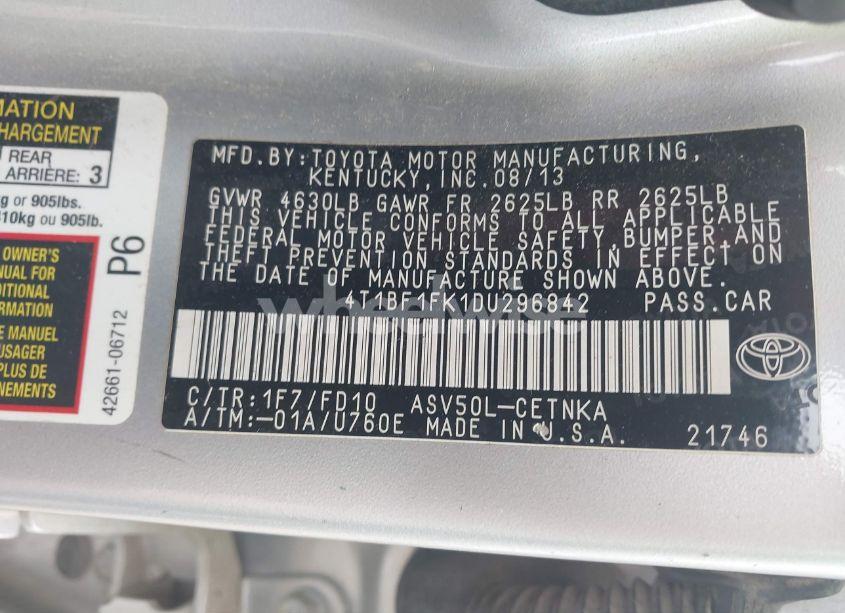 Photo 9 of 2013 Toyota Camry LE (VIN 4T1BF1FK1DU296842)