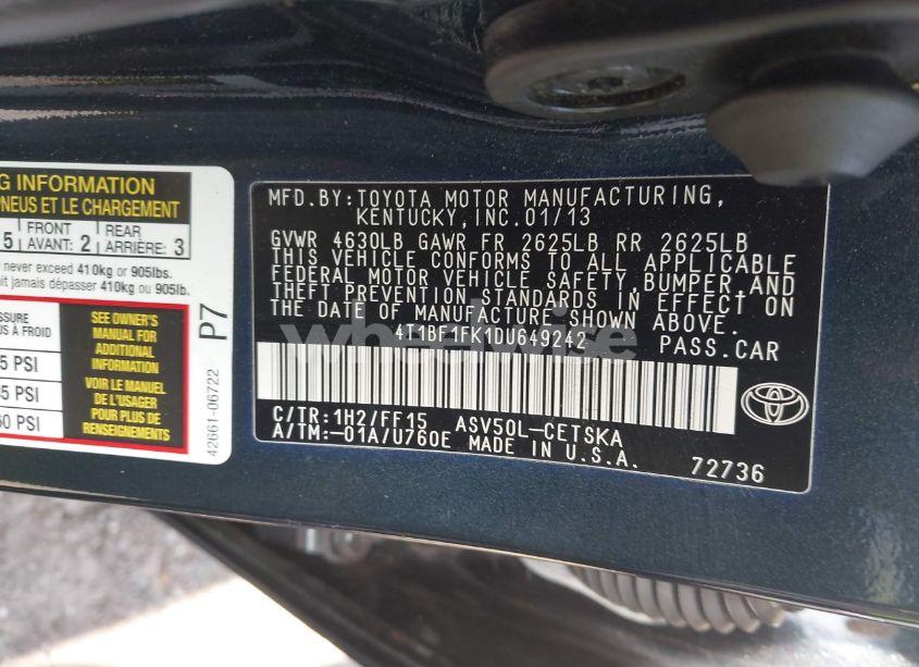 Photo 9 of 2013 Toyota Camry SE (VIN 4T1BF1FK1DU649242)