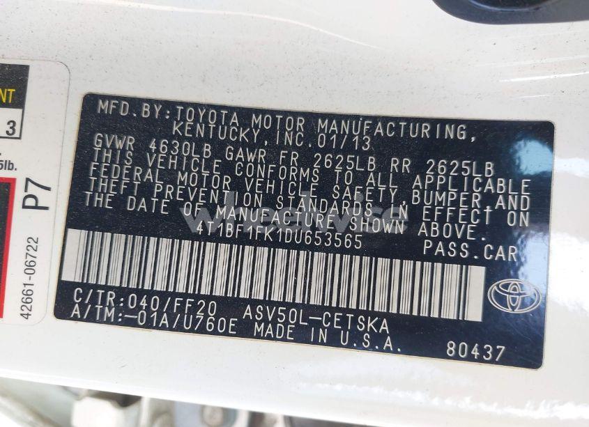 Photo 9 of 2013 Toyota Camry SE (VIN 4T1BF1FK1DU653565)