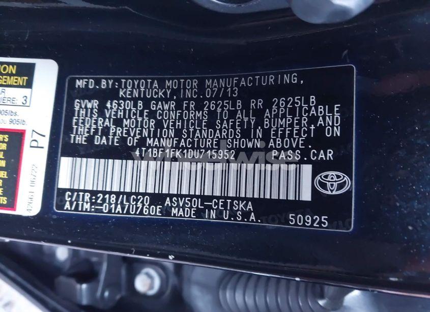 Photo 9 of 2013 Toyota Camry SE (VIN 4T1BF1FK1DU715952)