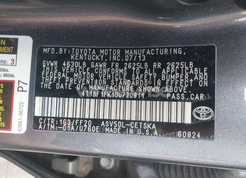 Photo 9 of 2013 Toyota Camry SE (VIN 4T1BF1FK1DU720911)