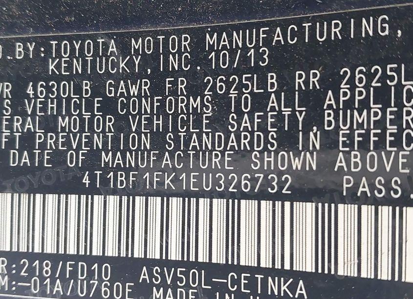 Photo 9 of 2014 Toyota Camry LE (VIN 4T1BF1FK1EU326732)