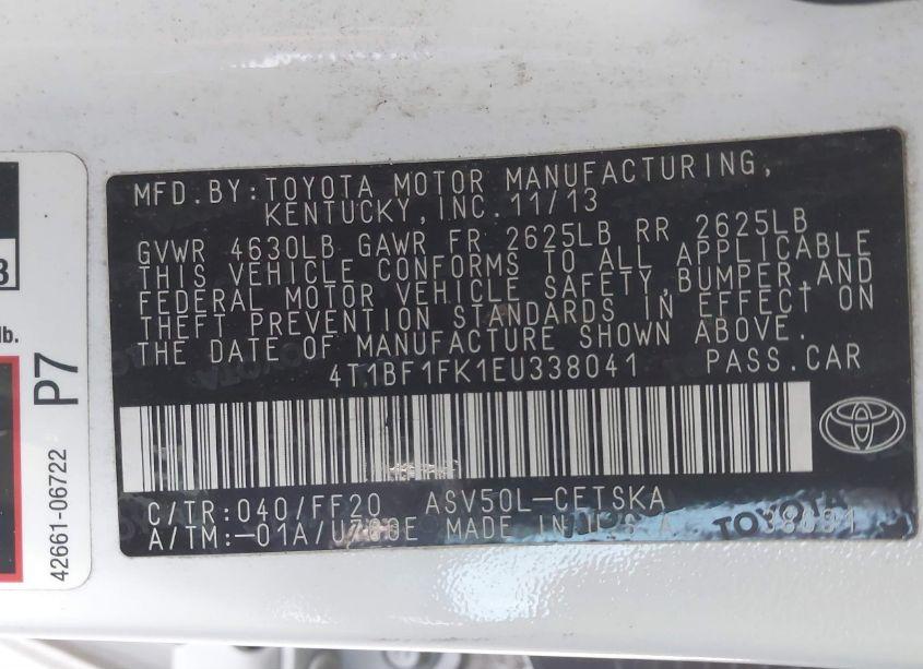 Photo 9 of 2014 Toyota Camry SE (VIN 4T1BF1FK1EU338041)