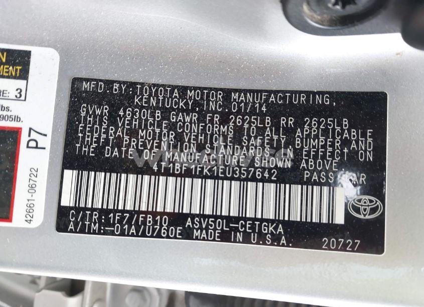 Photo 9 of 2014 Toyota Camry XLE (VIN 4T1BF1FK1EU357642)
