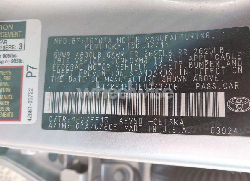 Photo 9 of 2014 Toyota Camry SE (VIN 4T1BF1FK1EU379706)