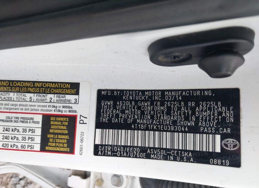 Photo 9 of 2014 Toyota Camry SE (VIN 4T1BF1FK1EU383044)