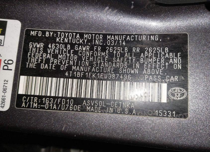Photo 9 of 2014 Toyota Camry LE (VIN 4T1BF1FK1EU387496)
