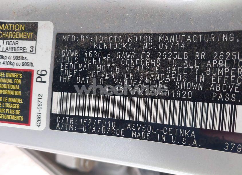 Photo 9 of 2014 Toyota Camry LE (VIN 4T1BF1FK1EU401820)