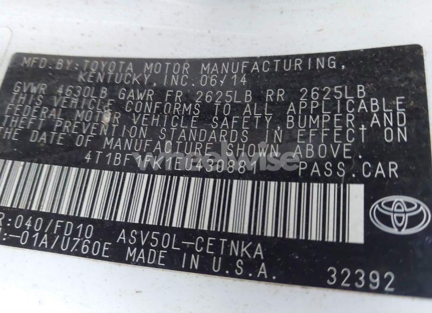 Photo 9 of 2014 Toyota Camry LE (VIN 4T1BF1FK1EU430881)