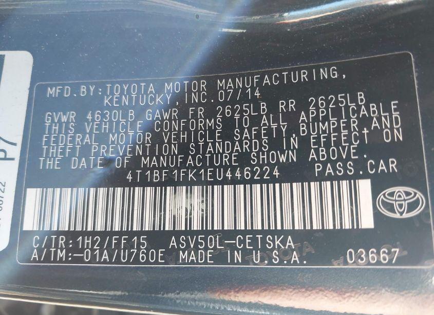 Photo 9 of 2014 Toyota Camry SE (VIN 4T1BF1FK1EU446224)