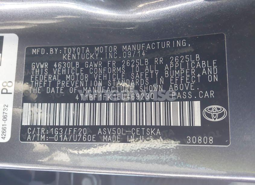 Photo 9 of 2014 Toyota Camry SE SPORT (VIN 4T1BF1FK1EU469230)