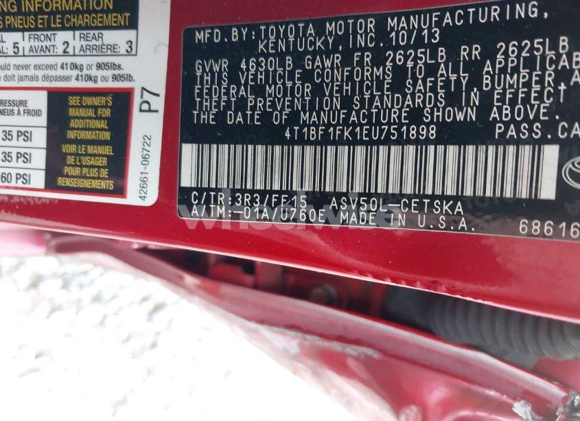 Photo 9 of 2014 Toyota Camry SE (VIN 4T1BF1FK1EU751898)