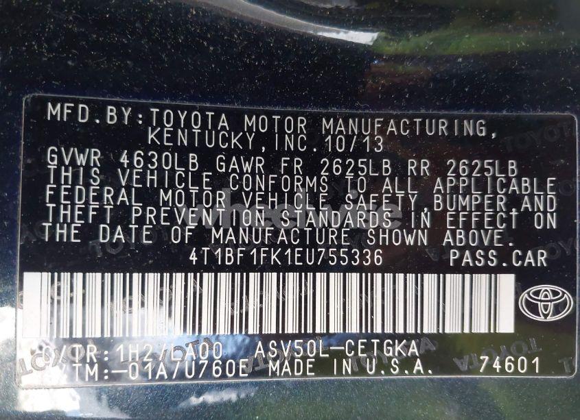 Photo 9 of 2014 Toyota Camry XLE (VIN 4T1BF1FK1EU755336)