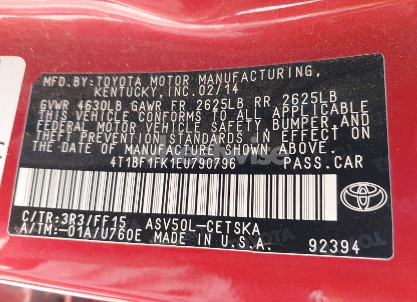 Photo 9 of 2014 Toyota Camry SE (VIN 4T1BF1FK1EU790796)