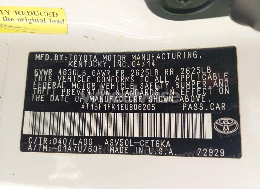 Photo 9 of 2014 Toyota Camry XLE (VIN 4T1BF1FK1EU806205)