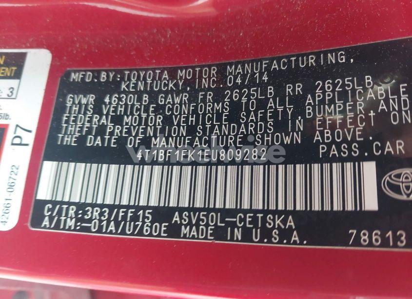 Photo 9 of 2014 Toyota Camry SE (VIN 4T1BF1FK1EU809282)