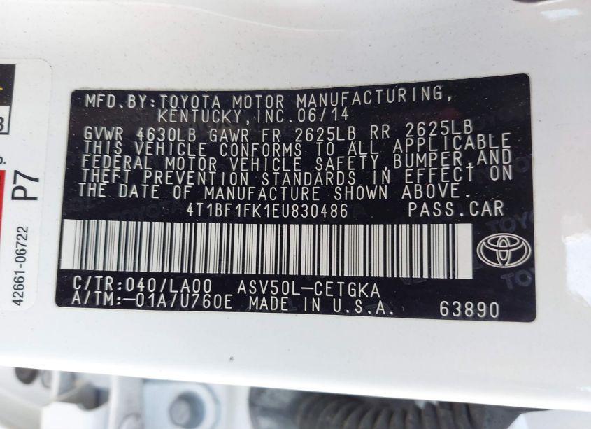 Photo 9 of 2014 Toyota Camry XLE (VIN 4T1BF1FK1EU830486)