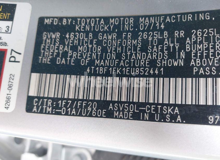 Photo 9 of 2014 Toyota Camry SE (VIN 4T1BF1FK1EU852441)