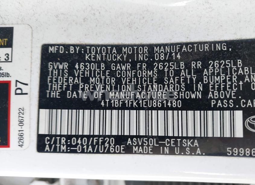 Photo 9 of 2014 Toyota Camry SE (VIN 4T1BF1FK1EU861480)