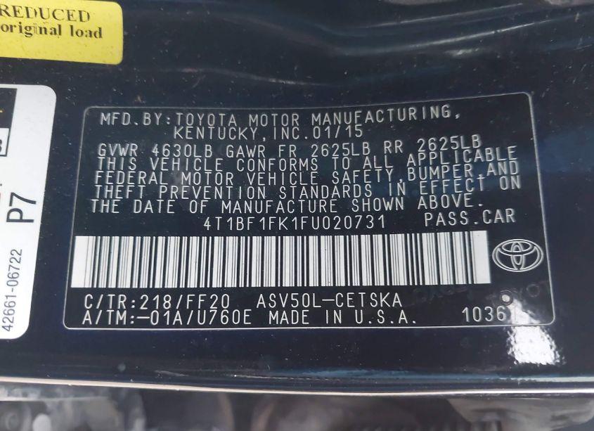 Photo 9 of 2015 Toyota Camry SE (VIN 4T1BF1FK1FU020731)